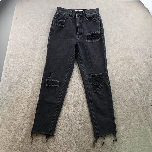 PacSun Womens Jeans Sz 26 Ultra High Rise Slim Skinny Leg Black Denim Distressed - Picture 16 of 16